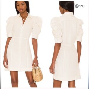 Frame Gillian Puff Sleeve Cotton Canvas Mini Dress in Size S